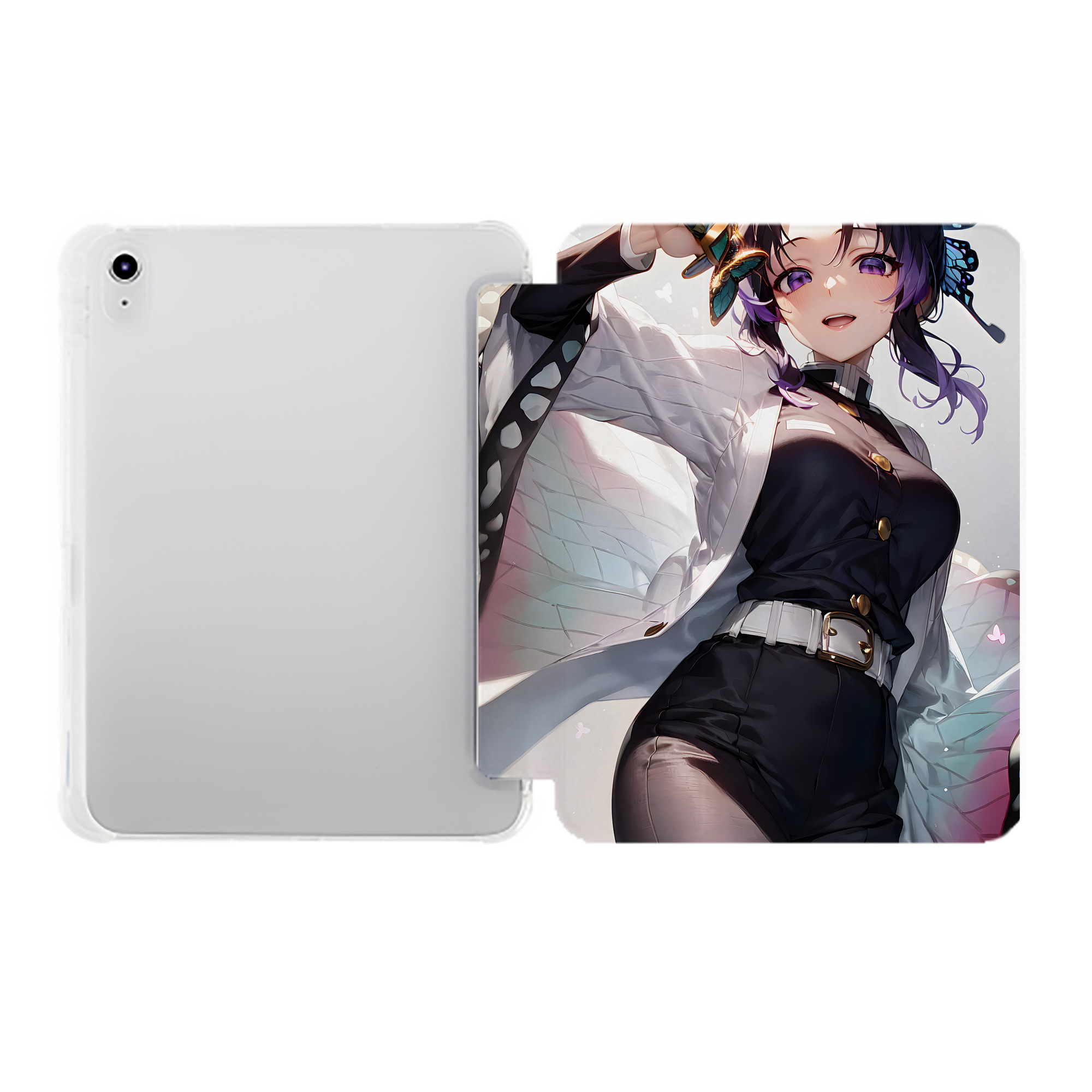 （画像用） 鬼滅の刃（きめつのやいば）蟲柱-胡蝶 しのぶ／こちょう しのぶ Kochou Shinobu IPad ケース ペン収納付き 三つ折りスタンド PUレザー×シリコン 対応機種9.5/10.5/10.9インチ